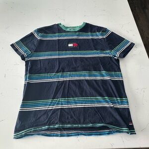 Tommy Hilfiger Navy and Green Striped Tee